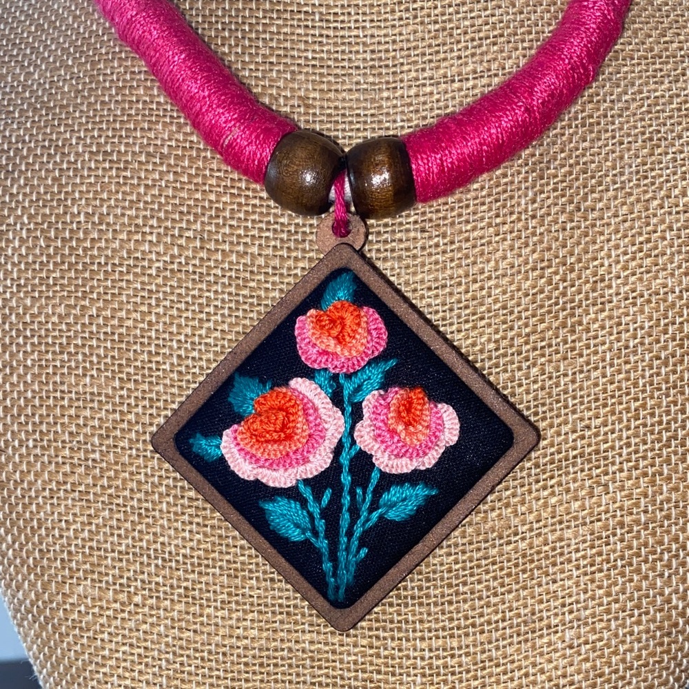 Handcrafted Floral Pendant Necklace and Earring Set - Picture 14 of 14